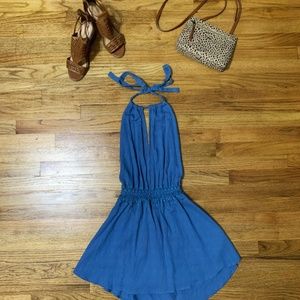 Blue Backless Halter Romper